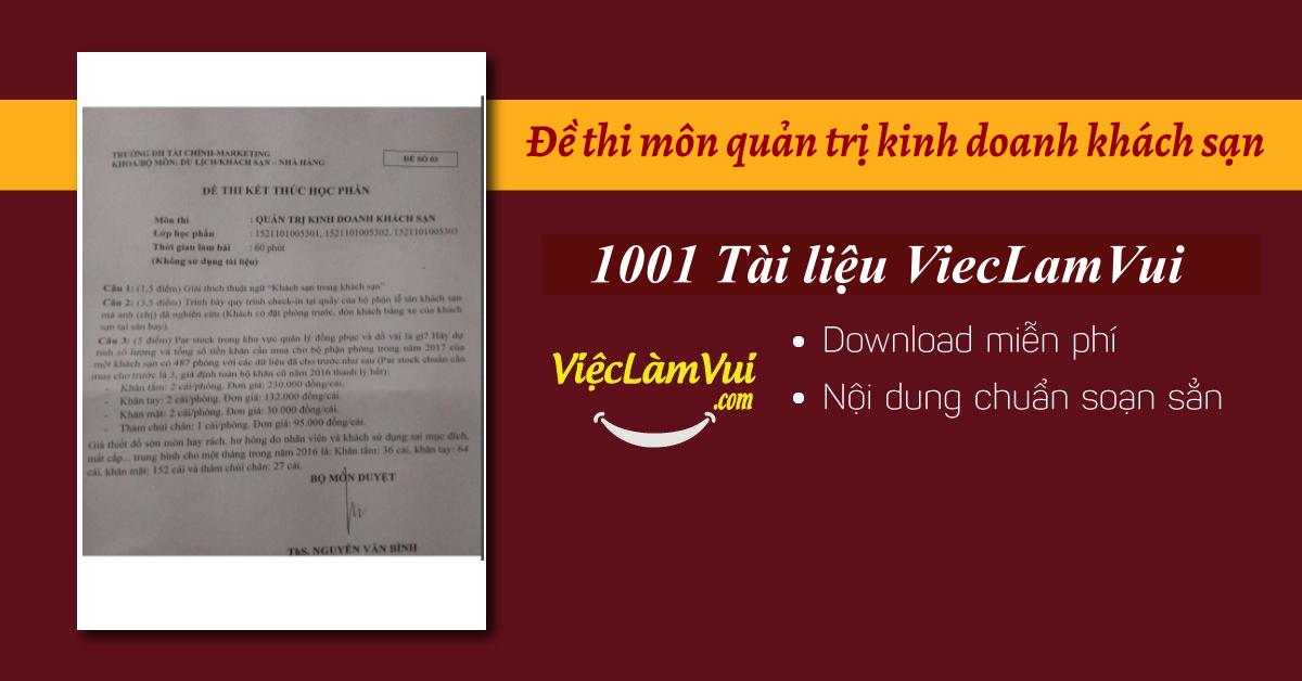 Đề thi môn quản trị kinh doanh khách sạn