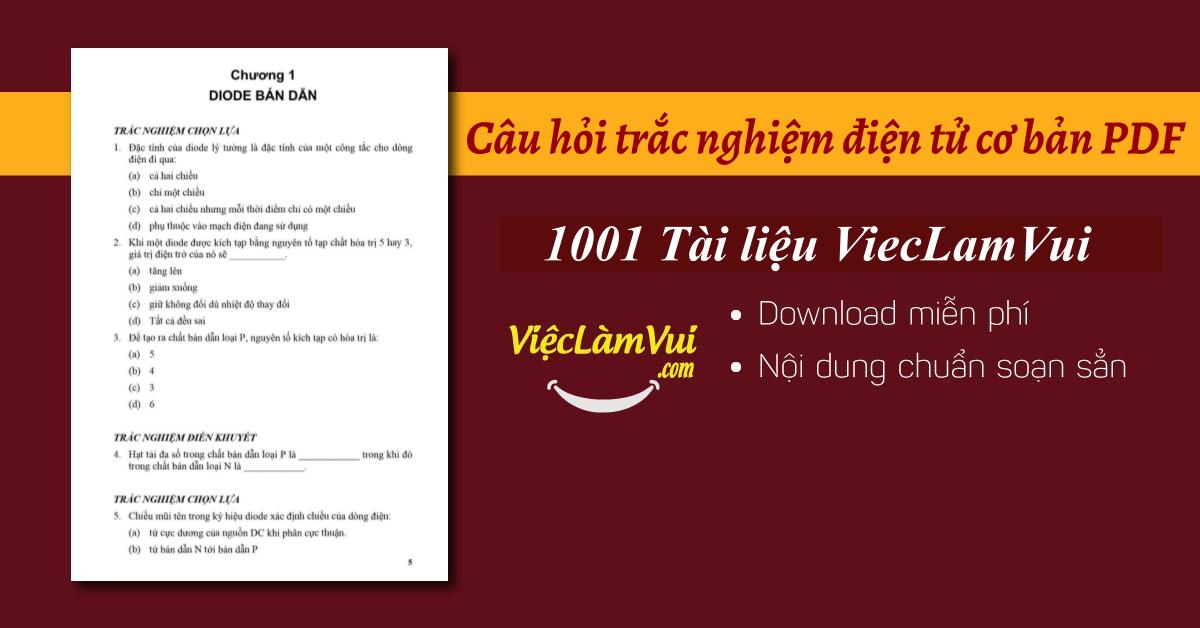 ngân hàng câu hỏi trắc nghiệm điện tử cơ bản