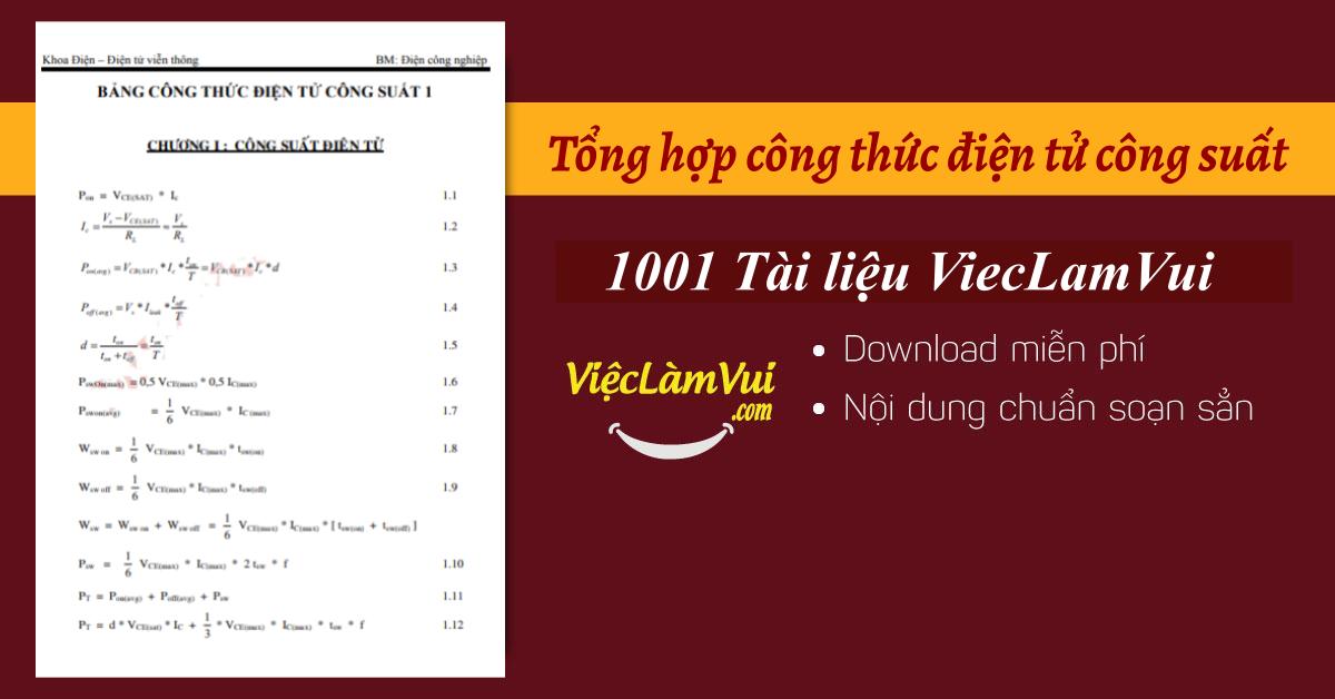 Tổng hợp công thức điện tử công suất