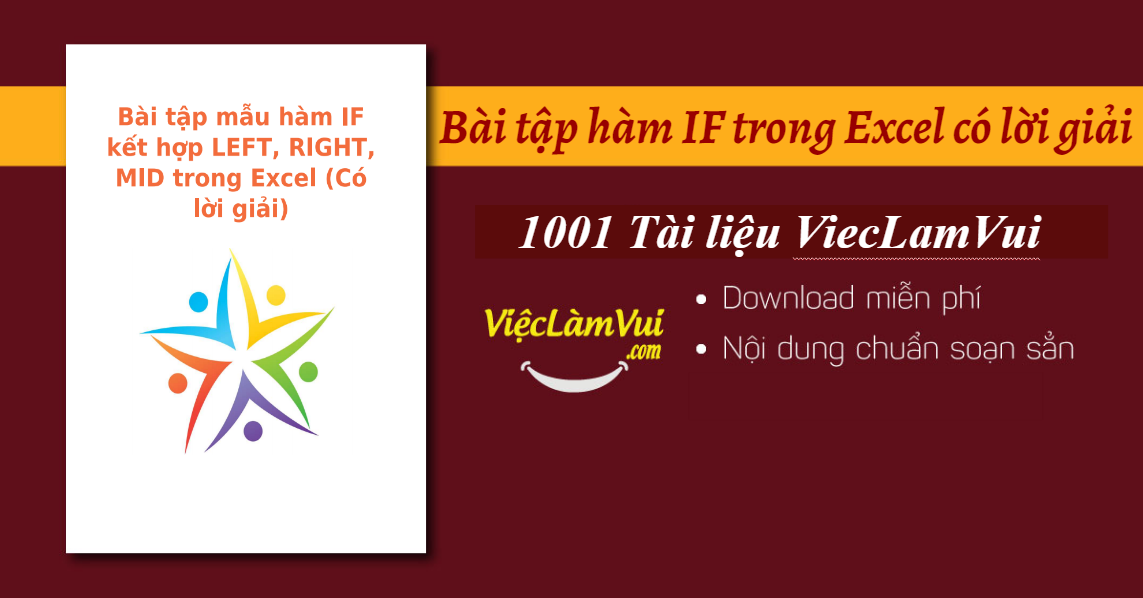 Bài tập hàm IF trong Excel có lời giải