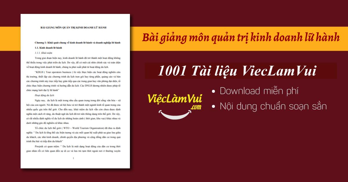 Bài giảng môn quản trị kinh doanh lữ hành