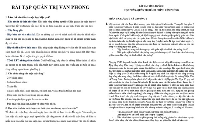 Bài tập môn quản trị văn phòng có đáp án