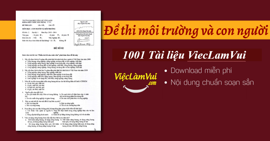 Đề thi môi trường và con người