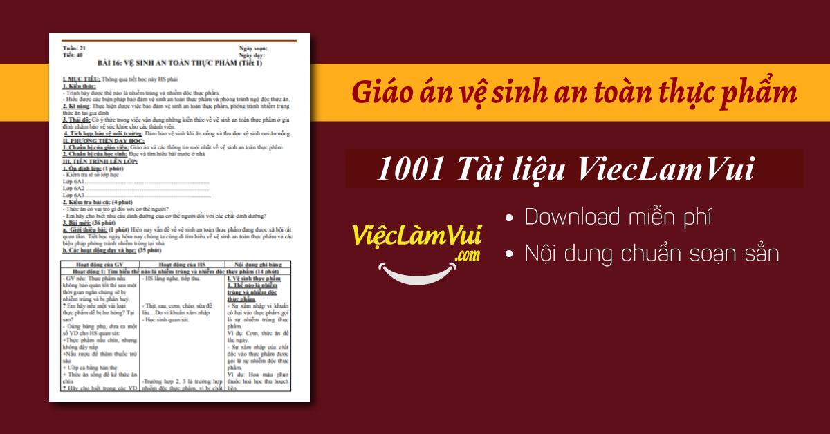 Giáo án vệ sinh an toàn thực phẩm