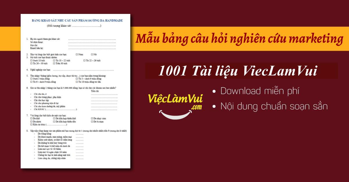 Mẫu bảng câu hỏi nghiên cứu marketing DOC, PDF