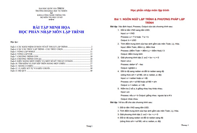 Bài tập nhập môn lập trình có lời giải