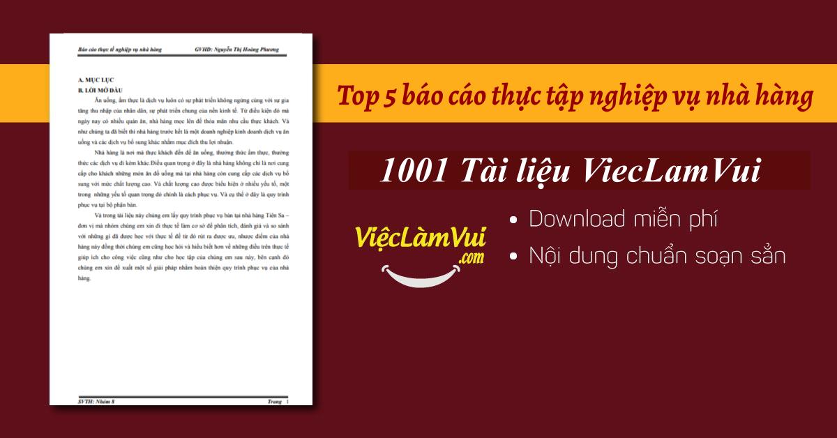 Top 5 báo cáo thực tập nghiệp vụ nhà hàng