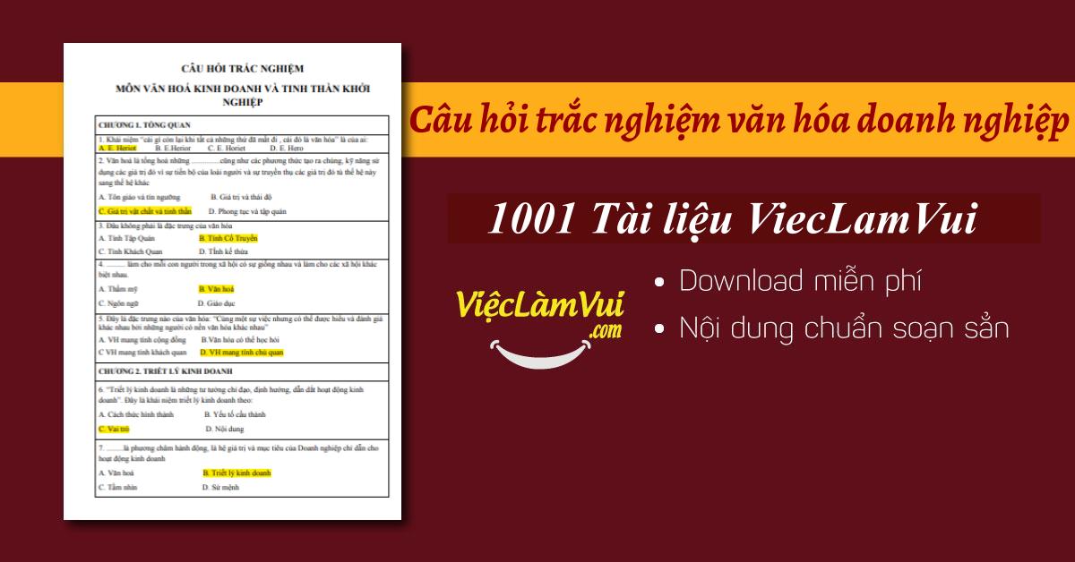 Câu hỏi trắc nghiệm văn hóa doanh nghiệp có đáp án