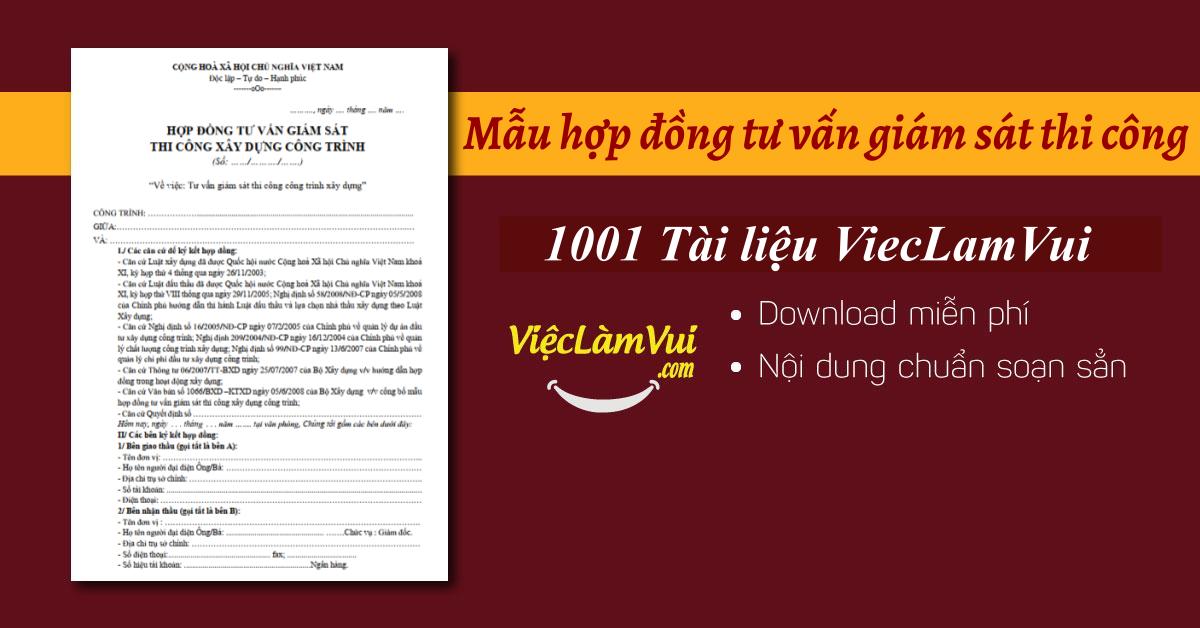 Mẫu hợp đồng tư vấn giám sát thi công file Word