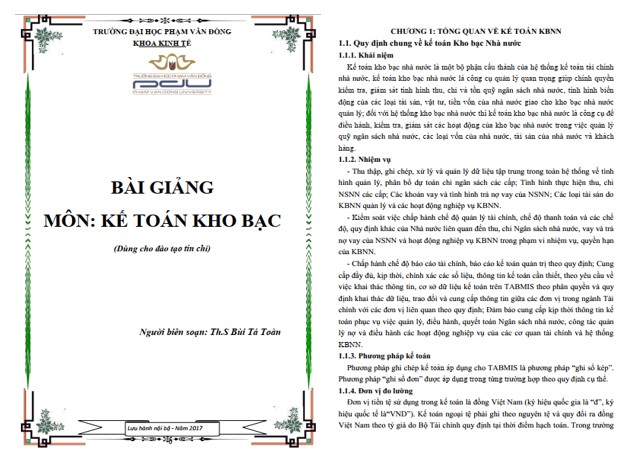 Bài giảng kế toán kho bạc nhà nước PDF