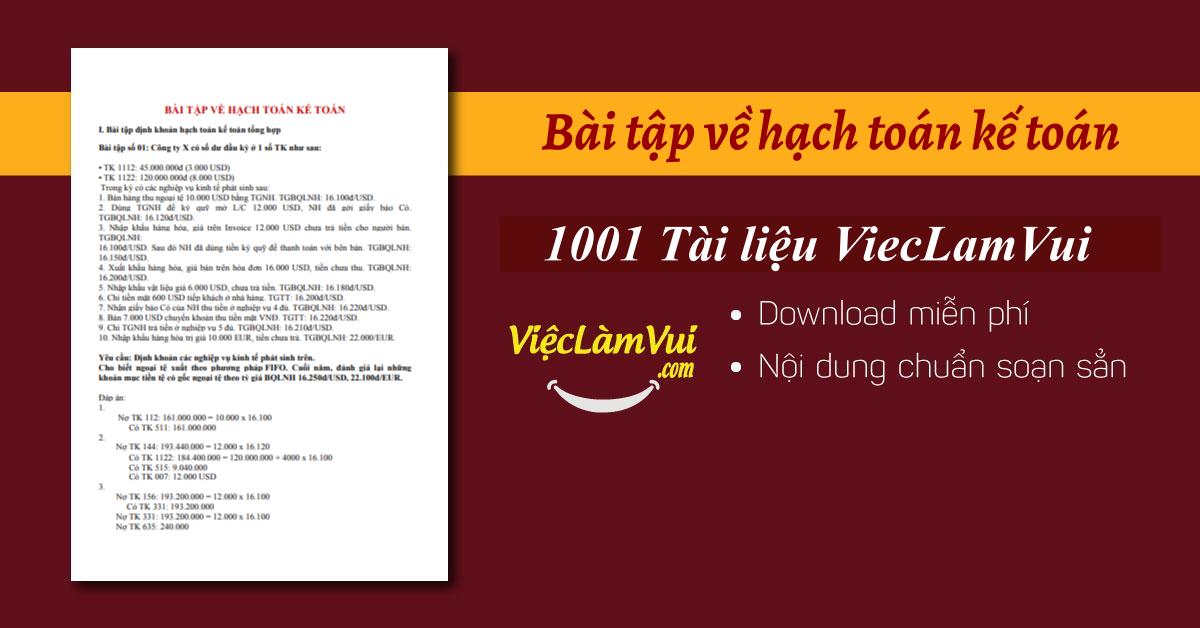 Bài tập về hạch toán kế toán có đáp án