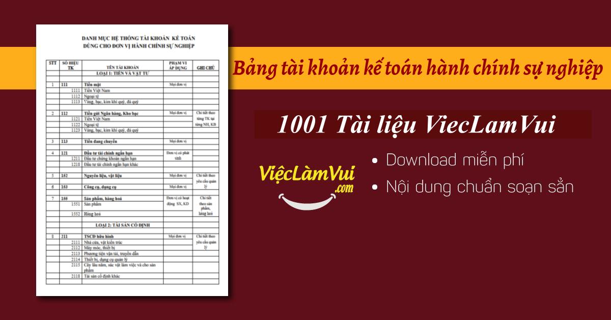 Bảng tài khoản kế toán hành chính sự nghiệp - ViecLamVui