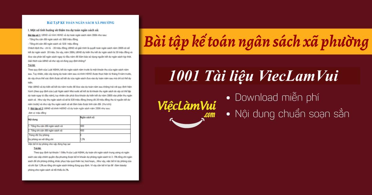 Bài tập kế toán ngân sách xã phường có lời giải