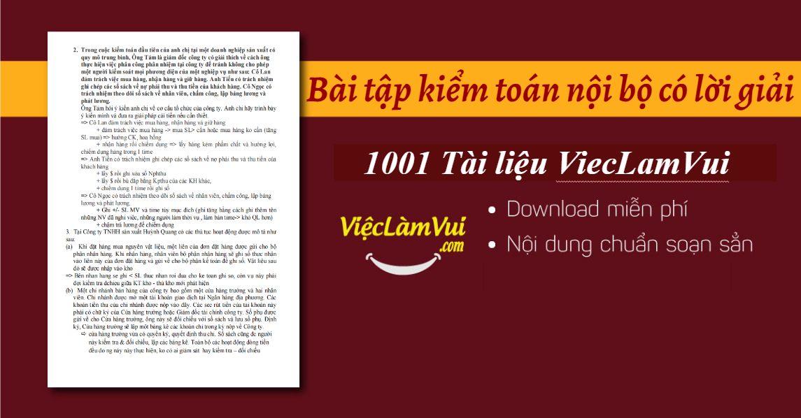 Bài tập kiểm toán nội bộ có lời giải