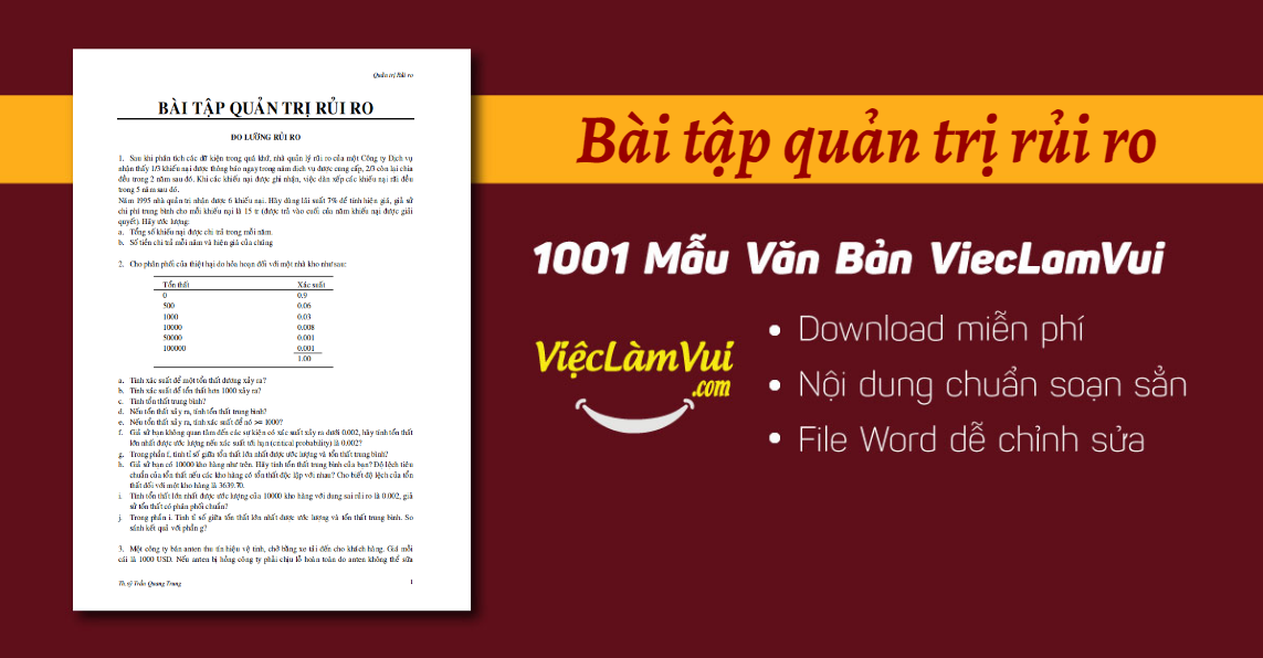 Bài tập quản trị rủi ro có lời giải