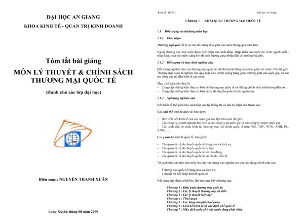 Giáo trình chính sách thương mại quốc tế PDF