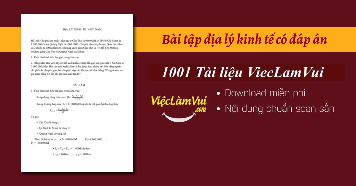 Bài tập địa lý kinh tế có đáp án