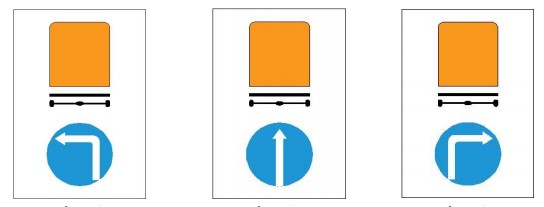 Biển số R.310 (a,b,c)" Hướng đi phải theo cho các xe chở hàng nguy hiểm"