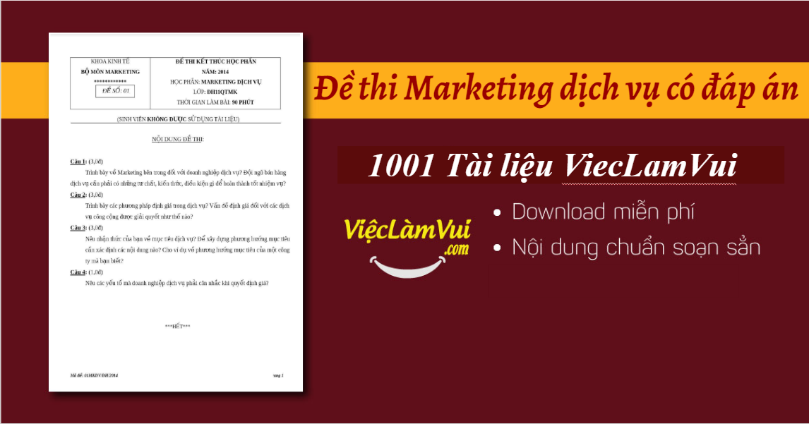 Ngân hàng đề thi Marketing dịch vụ có đáp án - ViecLamVui
