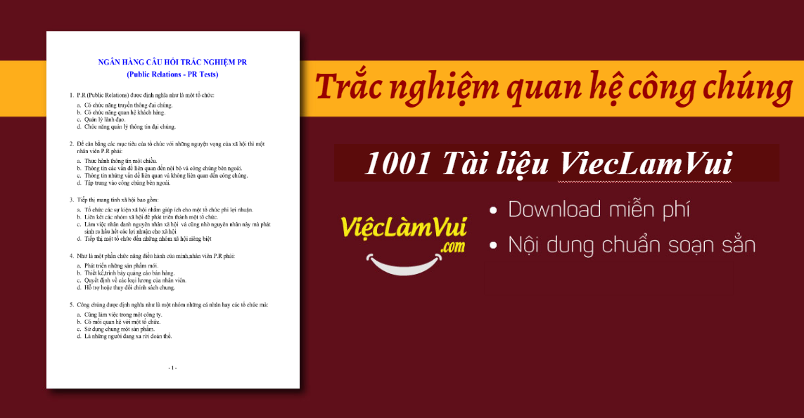 Câu hỏi trắc nghiệm quan hệ công chúng có đáp án