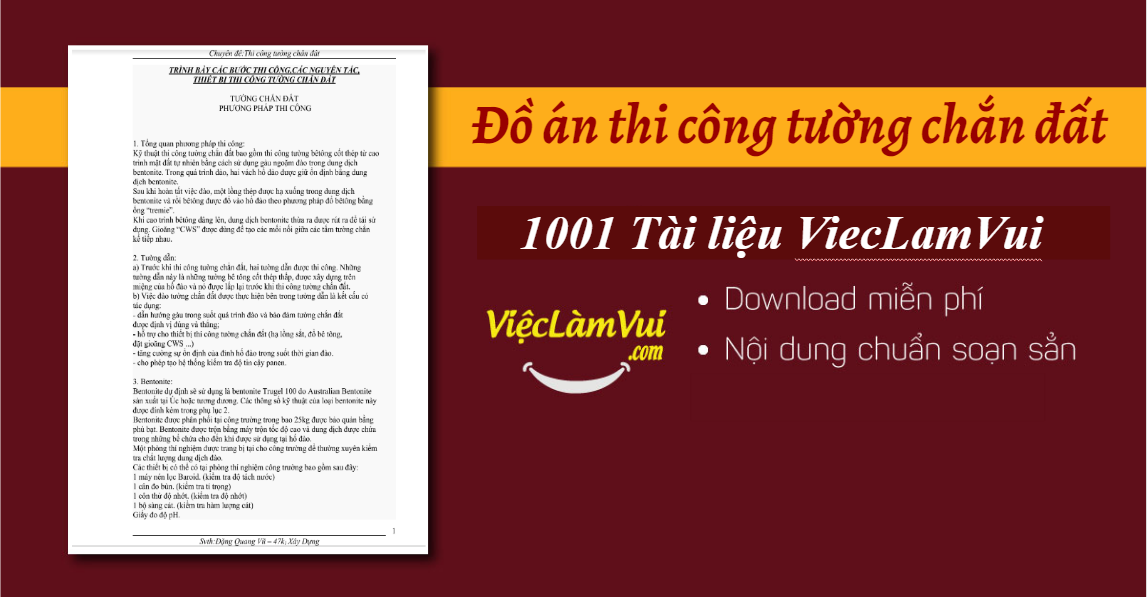 đồ án thi công tường chắn đất - ViecLamVui