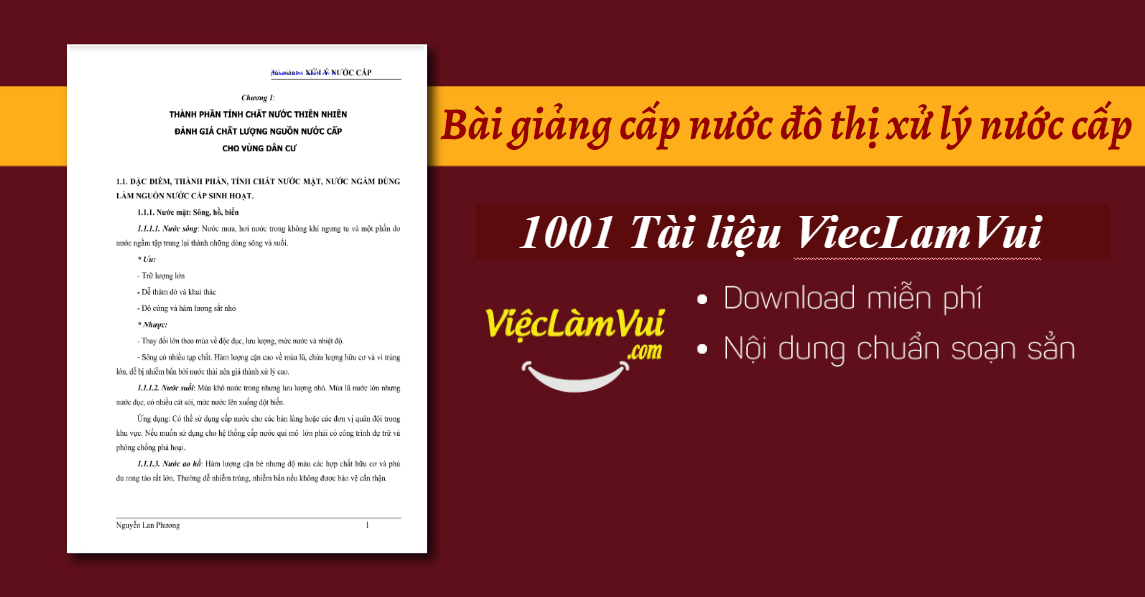 Bài giảng cấp nước đô thị xử lý nước cấp