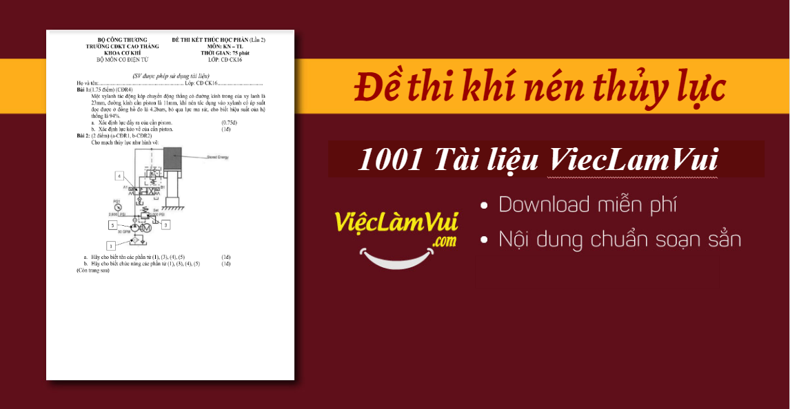 Đề thi khí nén thủy lực có đáp án