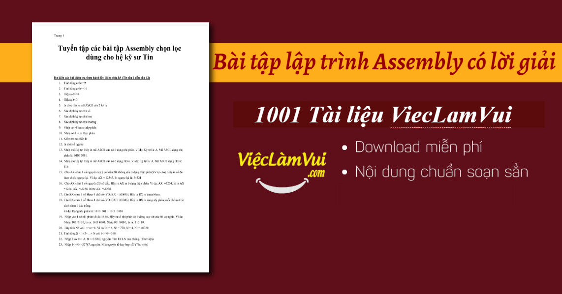 Bài tập lập trình Assembly có lời giải