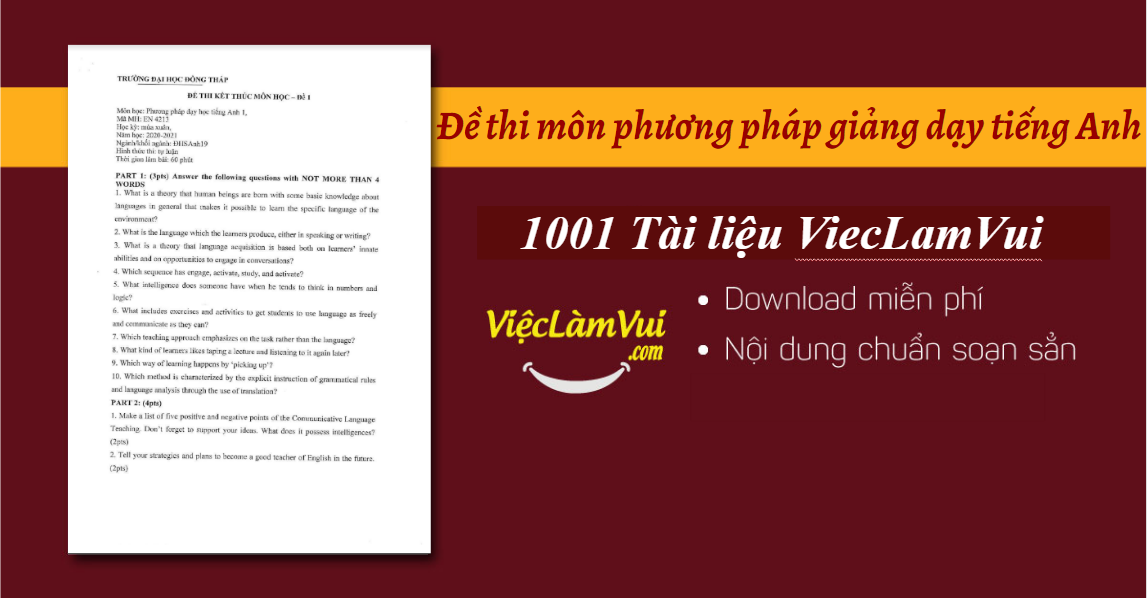 Đề thi môn phương pháp giảng dạy tiếng Anh