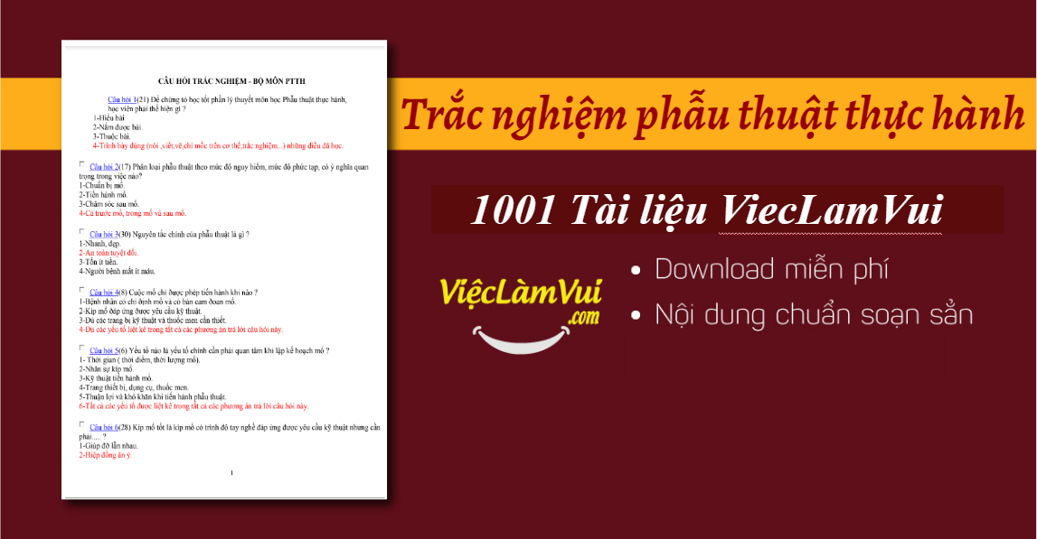 Trắc nghiệm phẫu thuật thực hành có đáp án