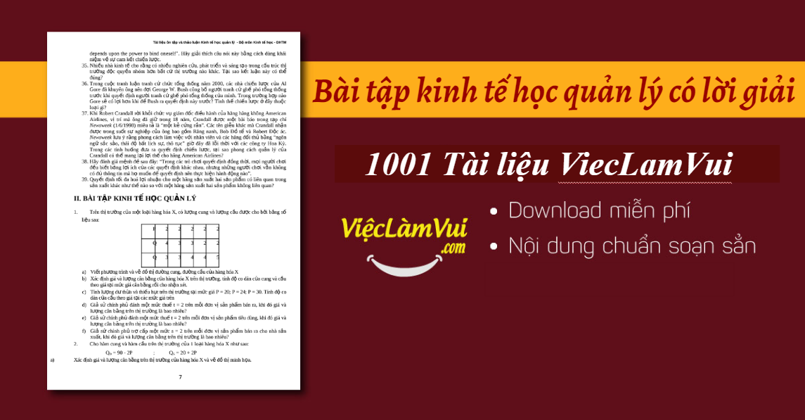 bài tập kinh tế học quản lý có lời giải - ViecLamVui