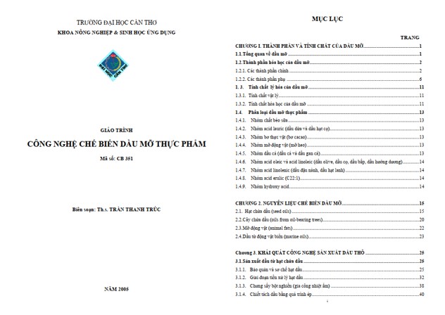 Giáo trình công nghệ sản xuất dầu thực vật PDF