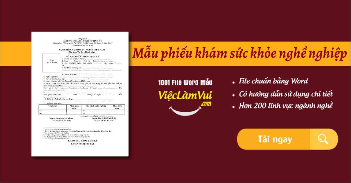 mẫu phiếu khám sức khỏe nghề nghiệp - ViecLamVui