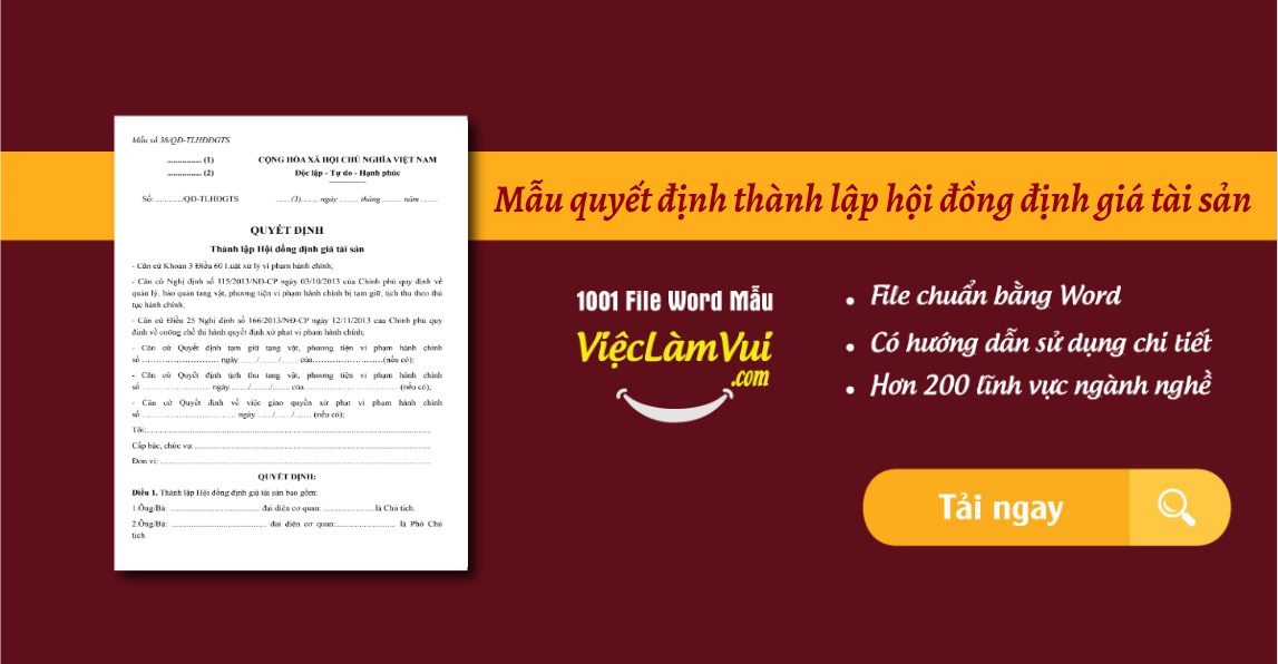 Mẫu quyết định thành lập hội đồng định giá tài sản file Word