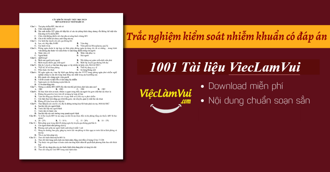 Trắc nghiệm kiểm soát nhiễm khuẩn có đáp án