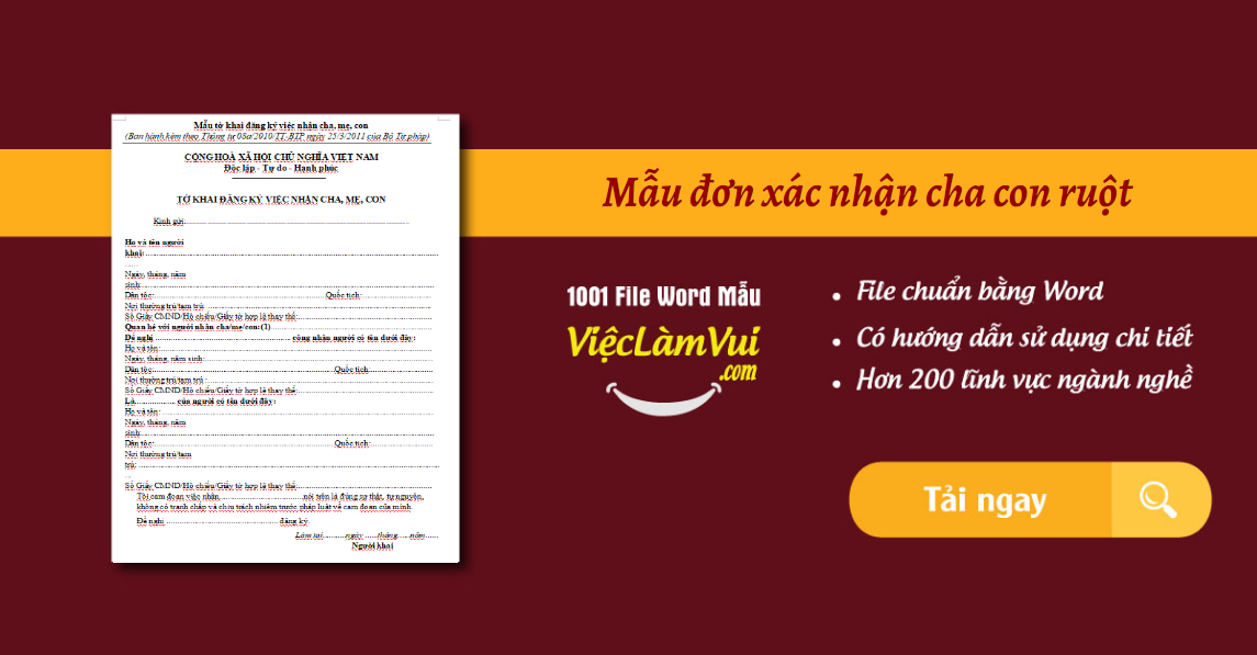 Mẫu đơn xác nhận cha con ruột file Word