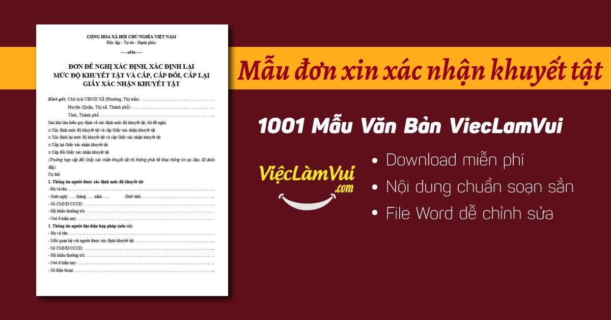 Mẫu đơn xin xác nhận khuyết tật file Word