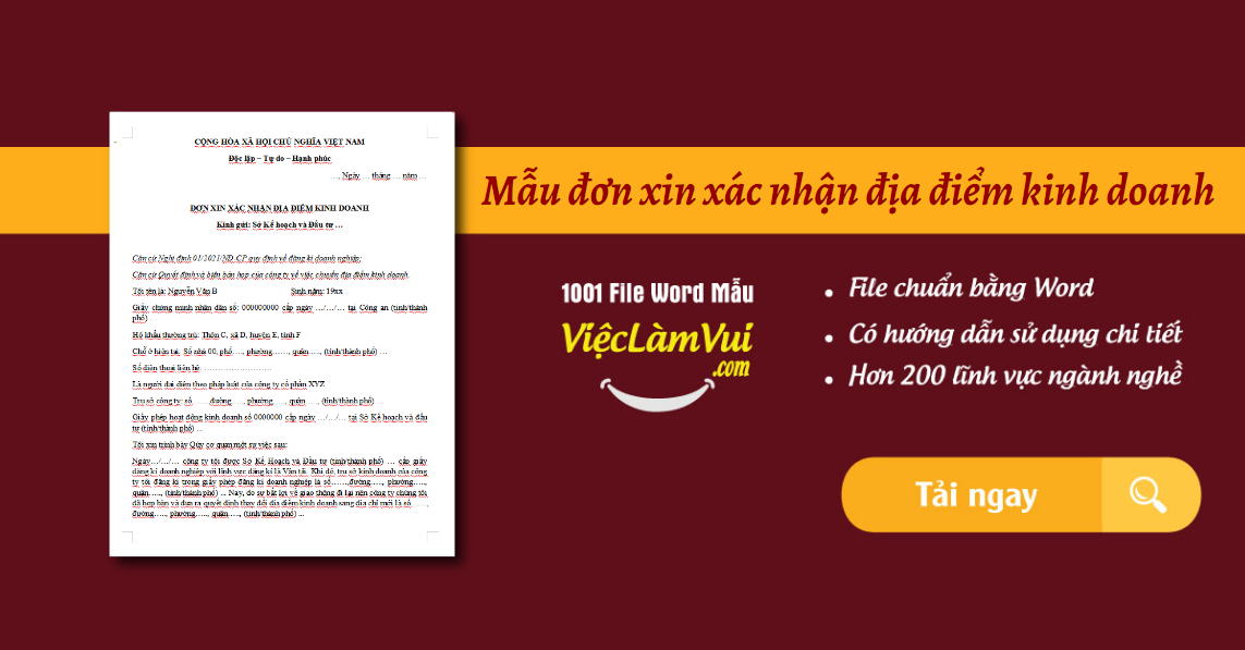 mẫu đơn xin xác nhận địa điểm kinh doanh - ViecLamVui