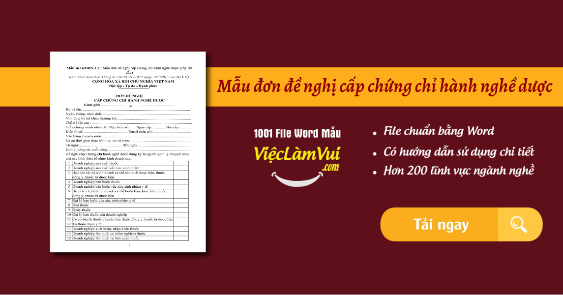 Mẫu đơn đề nghị cấp chứng chỉ hành nghề dược file Word