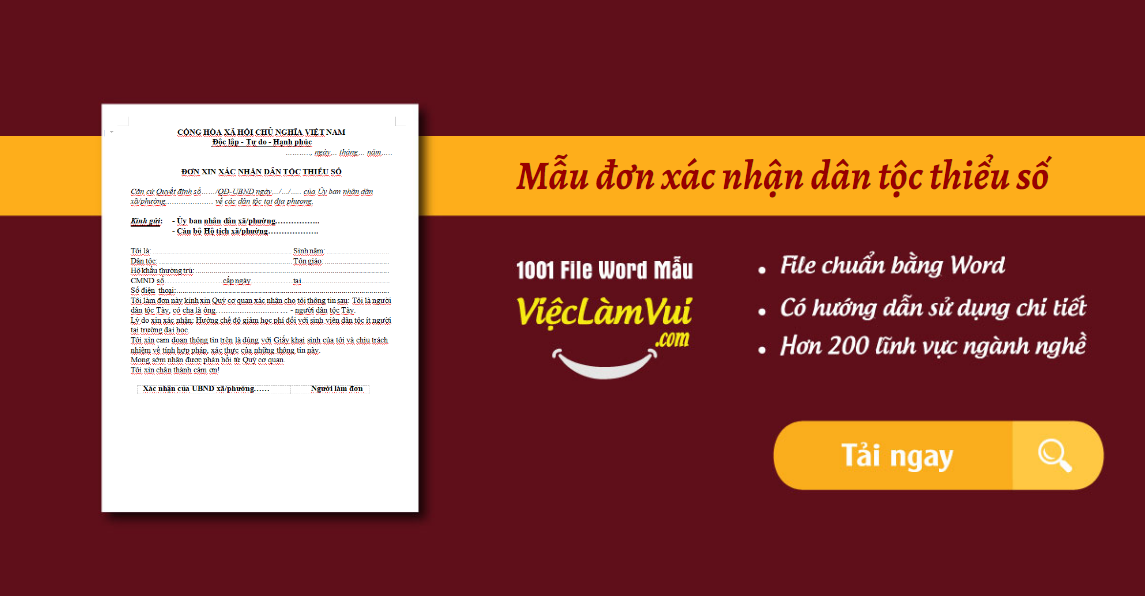 Mẫu đơn xác nhận dân tộc thiểu số file Word