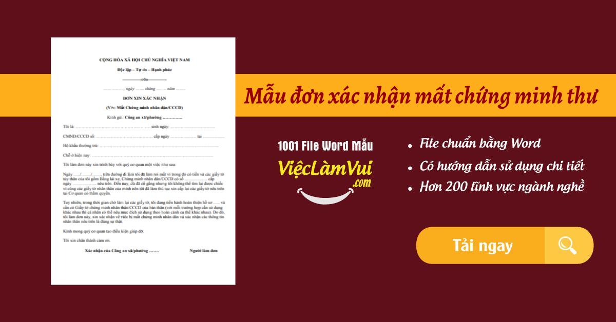 Mẫu đơn xác nhận mất chứng minh thư