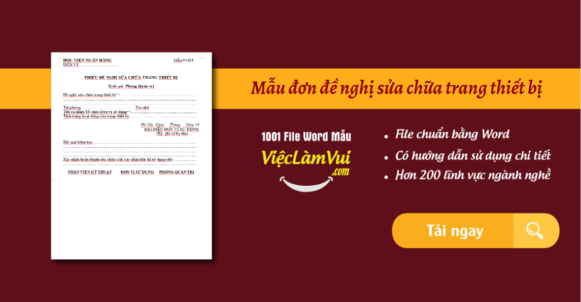 Mẫu đơn đề nghị sửa chữa trang thiết bị file Word