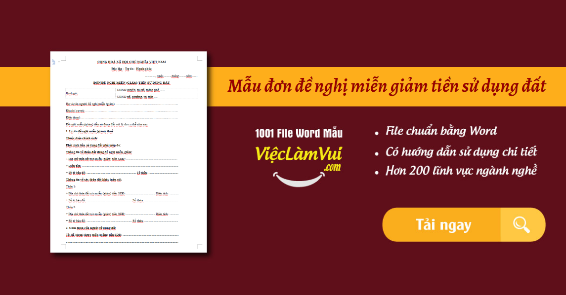 Mẫu đơn đề nghị miễn giảm tiền sử dụng đất file Word