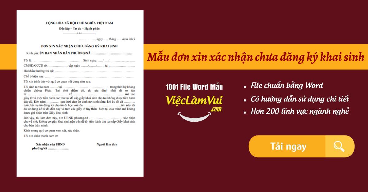 Mẫu đơn xin xác nhận chưa đăng ký khai sinh