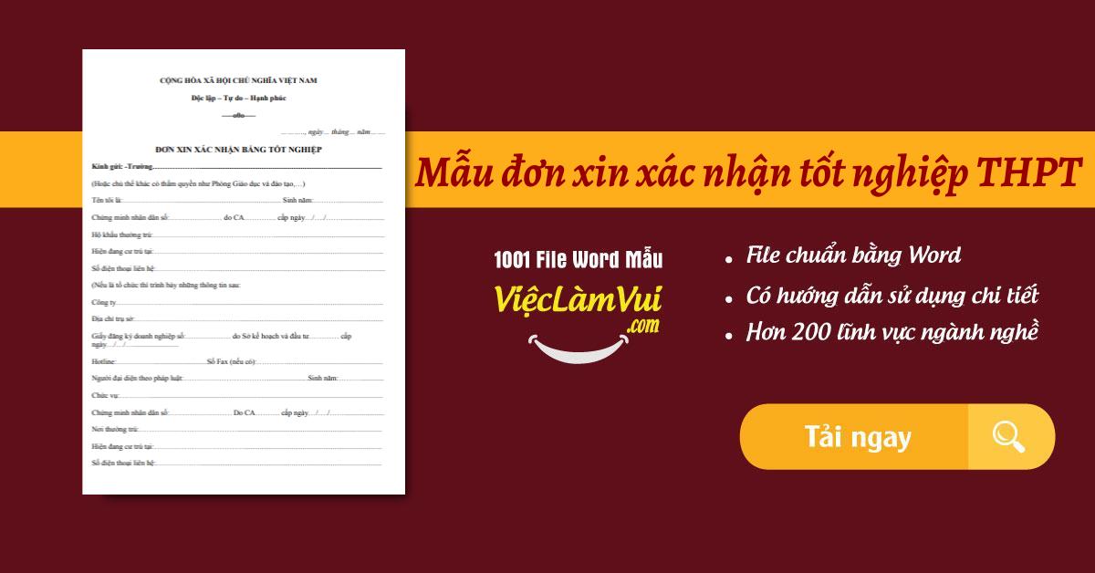 Mẫu đơn xin xác nhận tốt nghiệp THPT