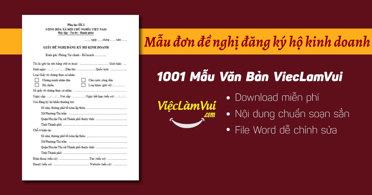 Mẫu đơn đề nghị đăng ký hộ kinh doanh file Word