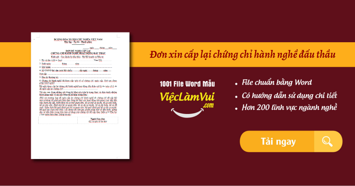 đơn xin cấp lại chứng chỉ hành nghề đấu thầu - ViecLamVui