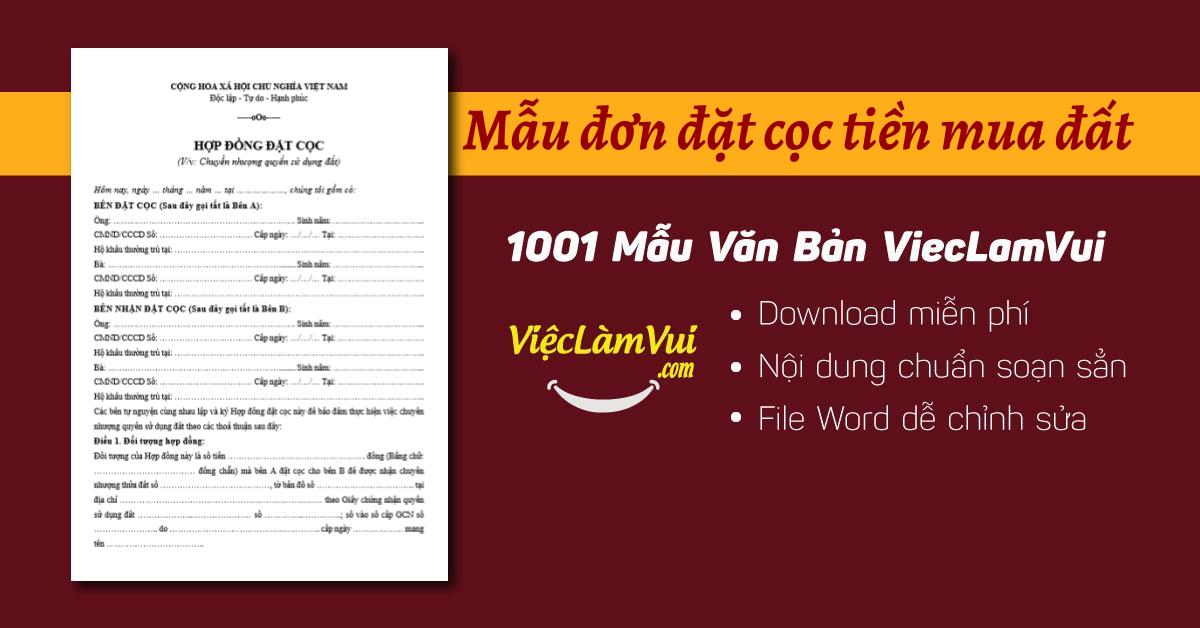 Mẫu đơn đặt cọc tiền mua đất file Word