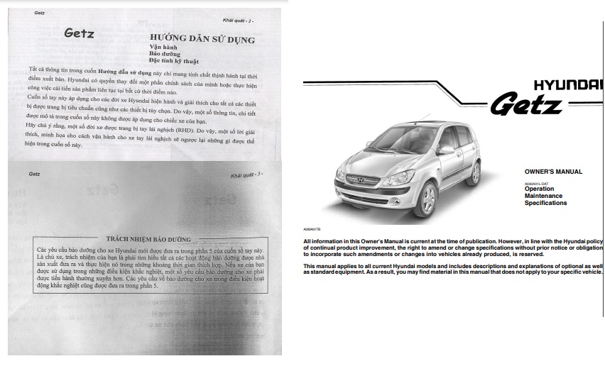 Sách hướng dẫn sử dụng xe GETZ
