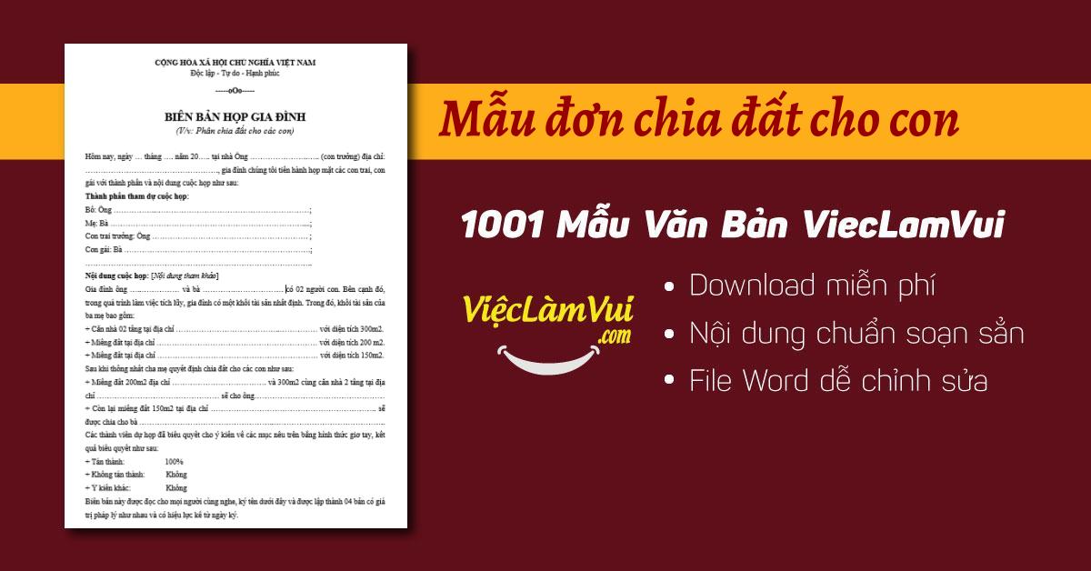 Mẫu đơn chia đất cho con file Word